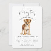 かわいいベビーライオンワイルドワン誕生日パーティー 招待状 (正面)