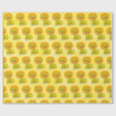 かわいいベビーライオンヴィンテージプリントパターンイエロー ラッピングペーパー (フラット)