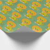 かわいいベビーライオンヴィンテージプリントパターングリーン ラッピングペーパー (角)