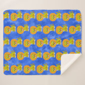 かわいいベビーライオンヴィンテージプリントパターンブルー シェルパブランケット (正面(横))