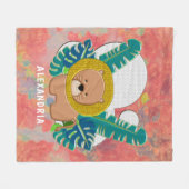 かわいいベビーライオン動物ジャングルウォーターの色 フリースブランケット (正面(横))