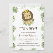 かわいいベビーライオン男の子ジャングルの赤ちゃんシャワー 招待状 (正面)