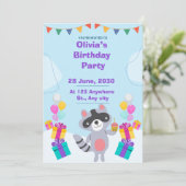 かわいいベビーラクーンバースデーパーティーの招待状 | ウッド 招待状 (スタンド正面)