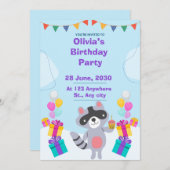 かわいいベビーラクーンバースデーパーティーの招待状 | ウッド 招待状 (正面/裏面)