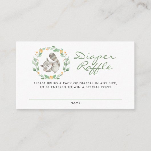 かわいいベビーラクーンリースベビーシャワーおむつラッフル エンクロージャーカード (正面)