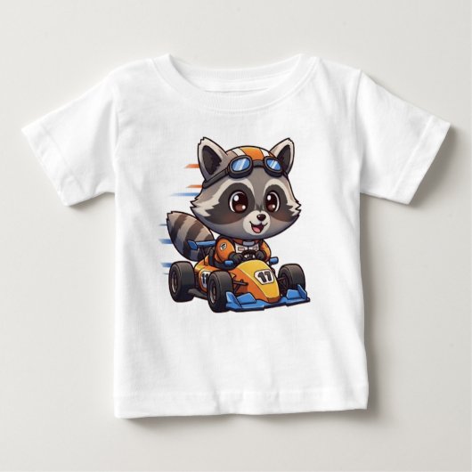 かわいいベビーラクーンレースカードライバー ベビーTシャツ (正面)