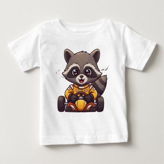 かわいいベビーラクーンレースカードライバー ベビーTシャツ (正面)