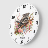 かわいいベビーラクーン追加の名前の女の子子供部屋 ラージ壁時計 (傾斜)