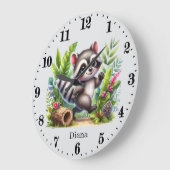 かわいいベビーラクーン追加の名前の女の子子供部屋 ラージ壁時計 (傾斜)