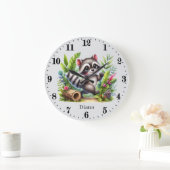 かわいいベビーラクーン追加の名前の女の子子供部屋 ラージ壁時計 (ホーム)