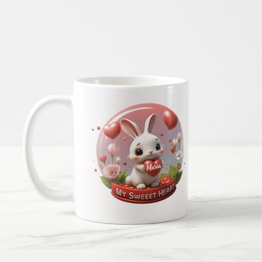 かわいいベビーラビットバレンタインハートラブコーヒーマグ コーヒーマグカップ (左)