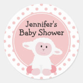かわいいベビーラムと水玉模様 パーソナライズされた ラウンドシール (正面)