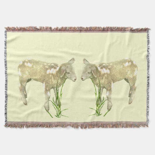 かわいいベビーラムズオンイエローブランケット スローブランケット (正面)