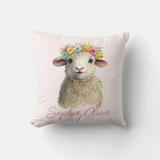 かわいいベビーラムファーム動物の水の色をパーソナライズ クッション (正面)