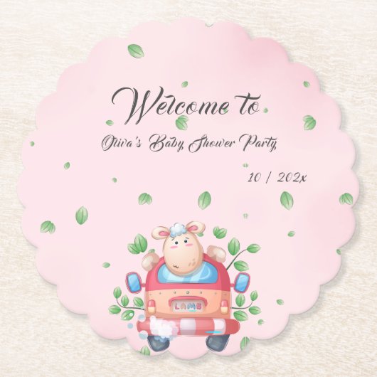 かわいいベビーラムベビーシャワー紙コースター ペーパーコースター (正面)