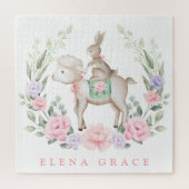 かわいいベビーラム&バニーフローラグリーンリーイースターギフト ジグソーパズル (縦)