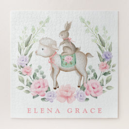 かわいいベビーラム&バニーフローラグリーンリーイースターギフト ジグソーパズル