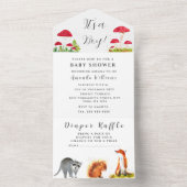 かわいいベビーリス腰掛けキツネ動物の水色 オールインワン招待状 (内側)