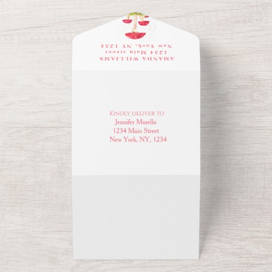 かわいいベビーリス腰掛けキツネ動物の水色 オールインワン招待状 (外側)