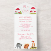 かわいいベビーリス腰掛けキツネ動物の水色 オールインワン招待状 (内側)