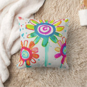 かわいいベビールームアート カラフルな花のイラスト クッション (ブランケット)