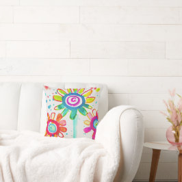 かわいいベビールームアート カラフルな花のイラスト クッション