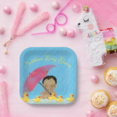 かわいいベビーレインゴムダッキー（アヒルちゃん）の傘ベビーシャワー ペーパープレート (パーティー)