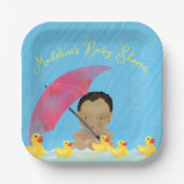 かわいいベビーレインゴムダッキー（アヒルちゃん）の傘ベビーシャワー ペーパープレート (正面)