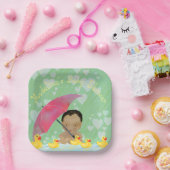 かわいいベビーレインゴムダッキー（アヒルちゃん）の傘ベビーシャワー ペーパープレート (パーティー)