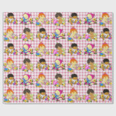 かわいいベビーレトロカラフルピンクプレイド ラッピングペーパー (フラット)