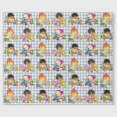 かわいいベビーレトロカラフルブループレイド ラッピングペーパー (フラット)