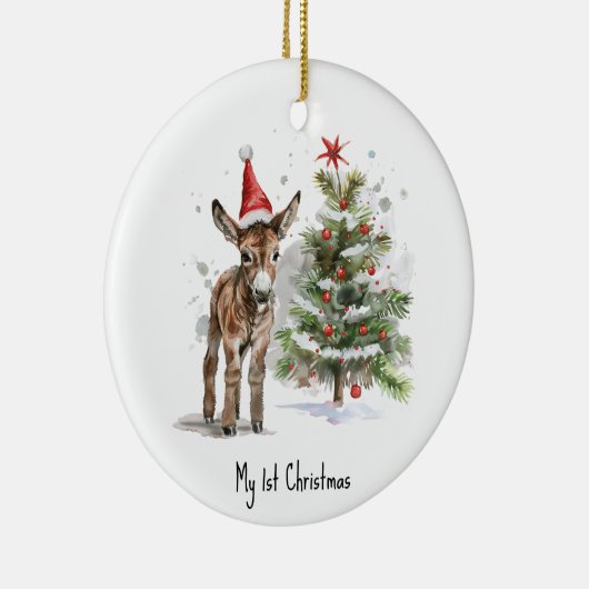 かわいいベビーロバとクリスマスツリー、カスタマイズ可能 セラミックオーナメント (右)