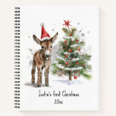 かわいいベビーロバとクリスマスツリー、カスタマイズ可能 ノートブック (正面)