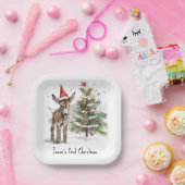 かわいいベビーロバとクリスマスツリー、カスタマイズ可能 ペーパープレート (パーティー)