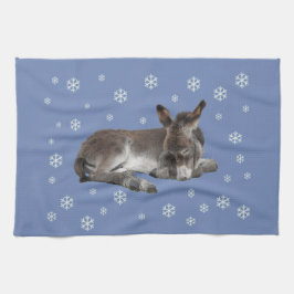 かわいいベビーロバ雪片で眠る キッチンタオル