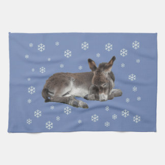 かわいいベビーロバ雪片で眠る キッチンタオル