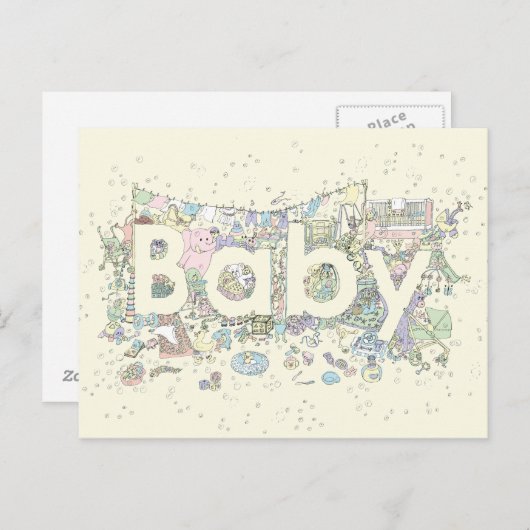 かわいいベビーワードアートパステルカラー男女兼用 ポストカード (正面/裏面)