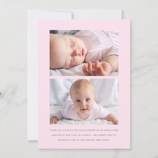 かわいいベビー写真モダンコラージュ誕生のお知らせ 案内状 (裏面)
