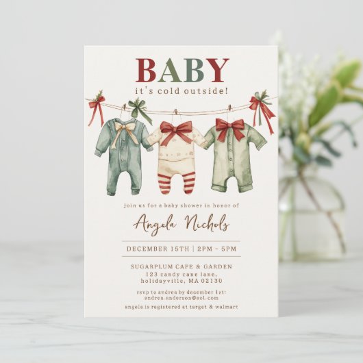 かわいいベビー冬の赤ちゃんシャワー外は寒い 招待状 (スタンド正面)