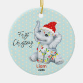 かわいいベビー初めてのクリスマスが可愛い象を点灯 セラミックオーナメント (正面)