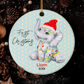 かわいいベビー初めてのクリスマスが可愛い象を点灯 セラミックオーナメント