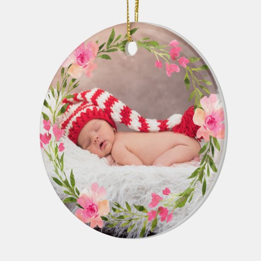 かわいいベビー初めてのクリスマスカスタムの写真 セラミックオーナメント (左)