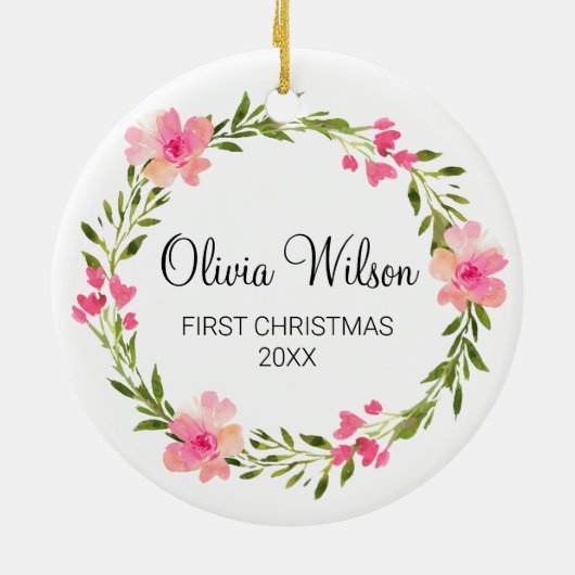 かわいいベビー初めてのクリスマスカスタムの写真 セラミックオーナメント (裏面)