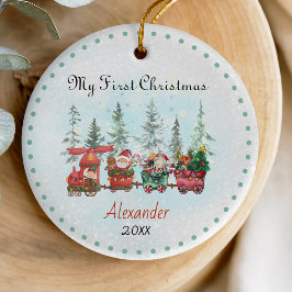 かわいいベビー初めてのクリスマスサンタトレイン セラミックオーナメント