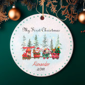 かわいいベビー初めてのクリスマスサンタトレイン セラミックオーナメント