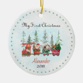 かわいいベビー初めてのクリスマスサンタトレイン セラミックオーナメント (正面)