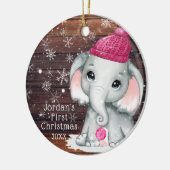 かわいいベビー初めてのクリスマスピンクエレファントウッドスノー セラミックオーナメント (左)