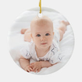 かわいいベビー初めてのクリスマスピンクエレファントウッドスノー セラミックオーナメント (裏面)