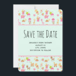 かわいいベビー動物パターン セーブザデート<br><div class="desc">子供のおもちゃや、かわいい鹿、キリン、クマなど、夢のような動物がたくさん登場する、誕生日やベビーシャワーの「保存してね」カードにぴったりなパターンです。</div>