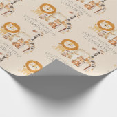 かわいいベビー動物園の動物名前をカスタムするベージュ ラッピングペーパー (角)